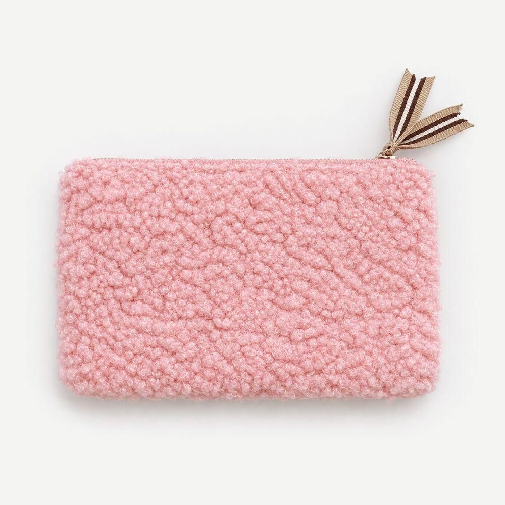 Anthropologie Pink Sherpa Boucle Material Clutch